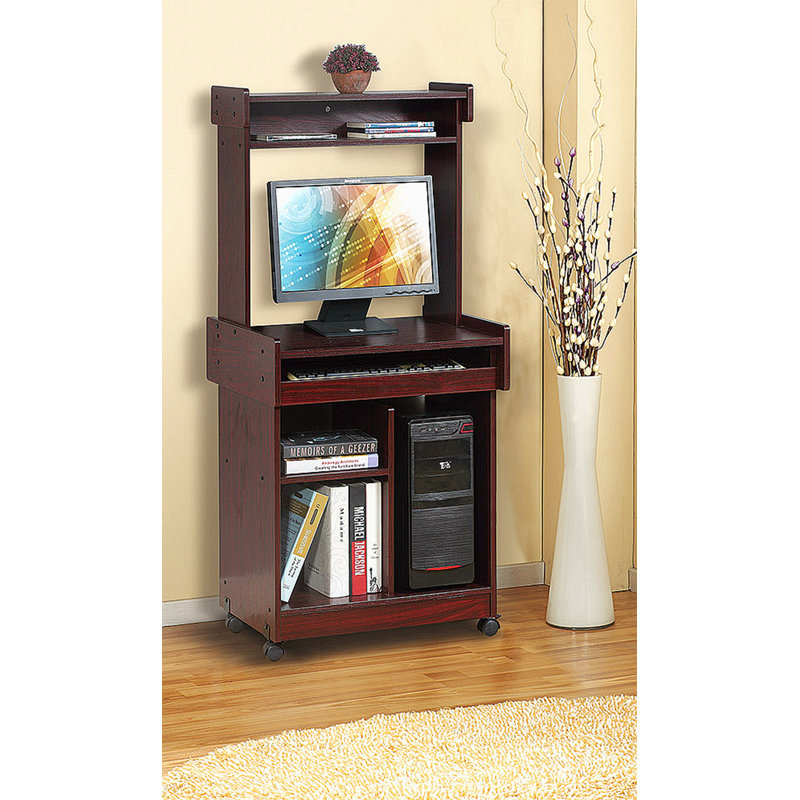 Microwave Cart Coffee Station Computer Cart On Locking Castors Hutch Gliding Shelf Mahogany Color