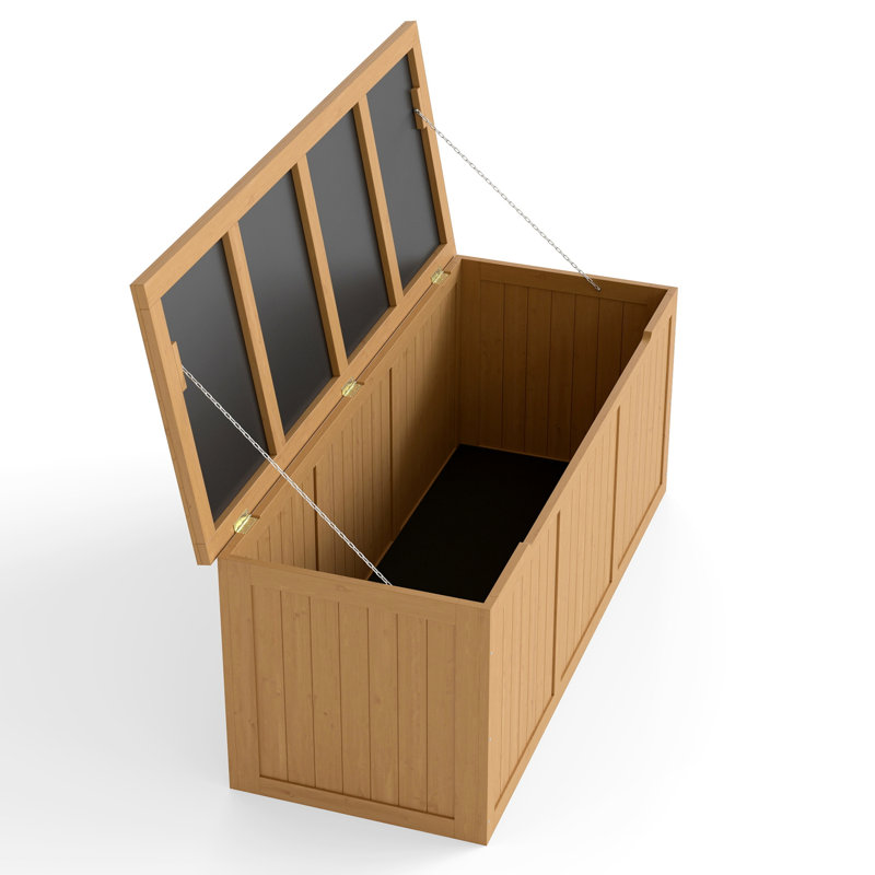 112 Gallon Outdoor Wooden Deck Box for Patio Cushion and Garden Tools Storage, Light Brown