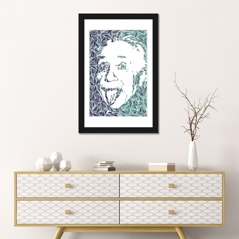 « albert einstein », impression sur toile, H 24 po x l 16 po x P 1 po, Papier d'art encadré noir, Blanc