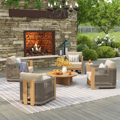 Positano Patio 4 Person Aluminum / Weave Rope Conversation Set With Sunbrella® Cushions