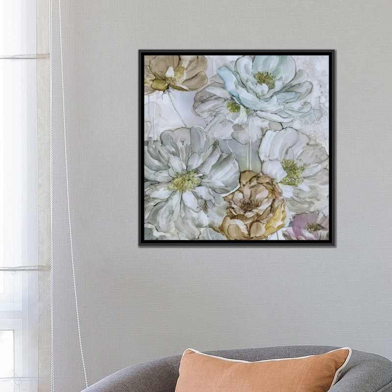 Moonlit pivoines, impression sur toile, H 18 po x l 18 po x P 1,5 po, Toile avec cadre noir, Pas de tapis