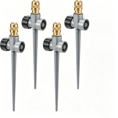 Heavy Duty 4 Pack Garden Metal Sprinklers, Full 360° Coverage Design, Adjustable Brass Nozzle & Solid Aluminum Spike Base, Wide Application for Medium Yard Irrigation