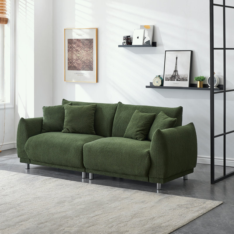 Ambus Upholstered 86.6'' Sofa, Green Polyester Blend