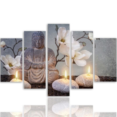 Buddha Zen Stones Flowers - 5 Piece Wrapped Canvas Print