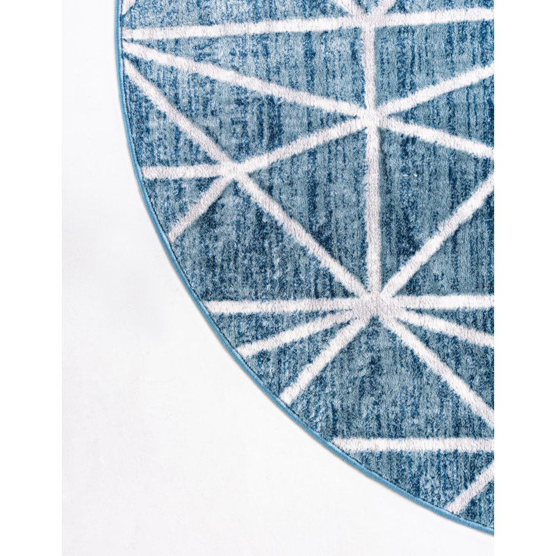 Tapis géométrique bleu / gris Jantsen, Rond 5 pi 1 po