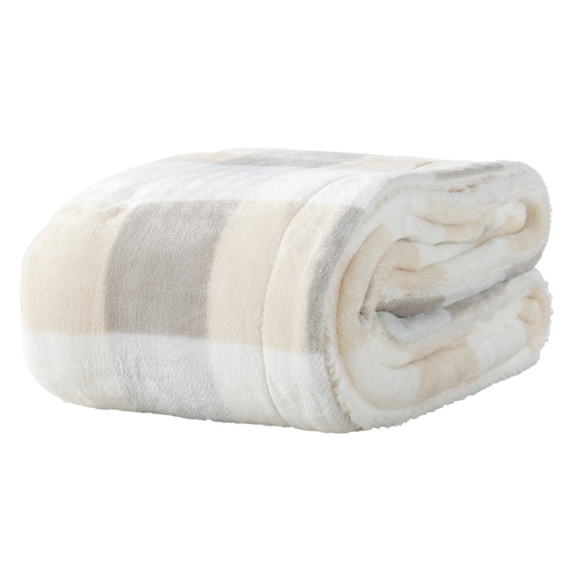 Couverture sherpa ultra douce et moelleuse, Jeté 50 po x 60 po, Taupe doux / gris pâle à carreaux Buffalo