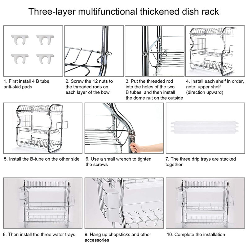 Mirfield Stainless Steel 3 Tier Dish Rack