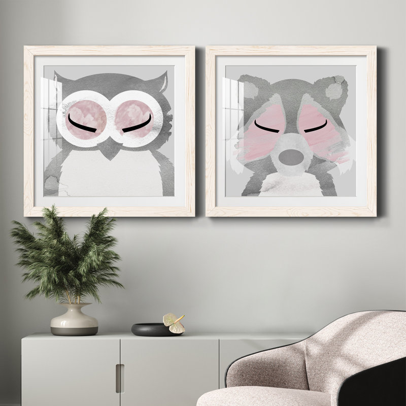 Hibou - ensemble de 2 peintures, H 24 po x l 48 po x P 1 po, Papier encadré blanc