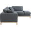 Canapé modulaire en L rembourré avec esthétique Mid-Century, finition grise, garniture beige, accoudoirs évasés, 4 sièges pour le revêtement de loisirs, détente