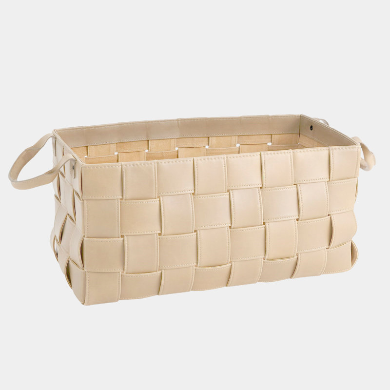 Soft Woven Leather Basket-Beige-Lg, Beige, 12" H x 12" W x 24" D