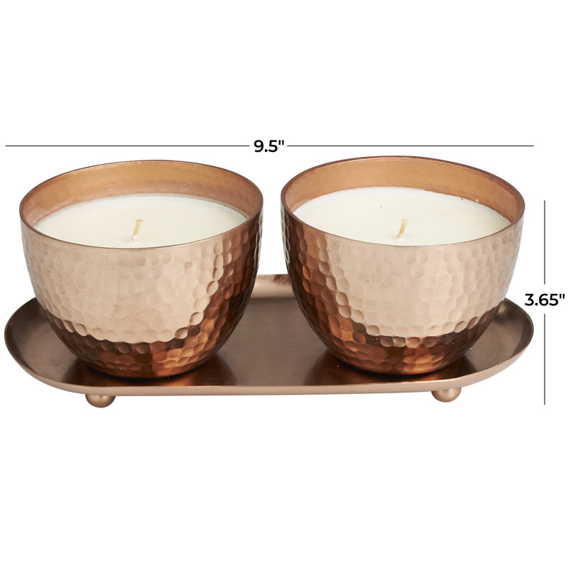 Metal Rose in Paradise Scented Grid Patterned 10 oz 1 Wick Decorative Candle with White Wax, Copper