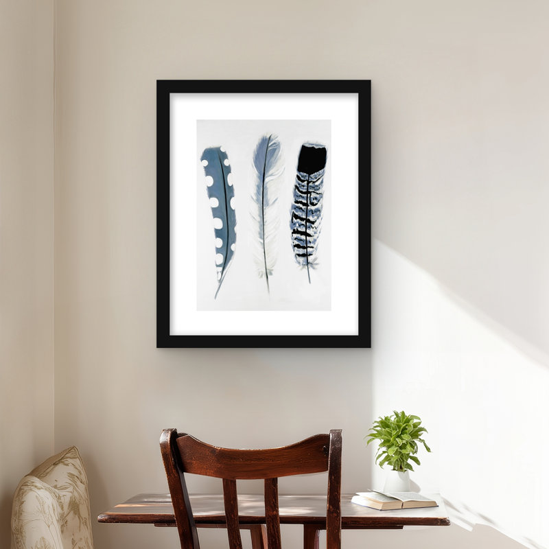 Delicate Blue Feathers - Framed Matted Print | Home Decor