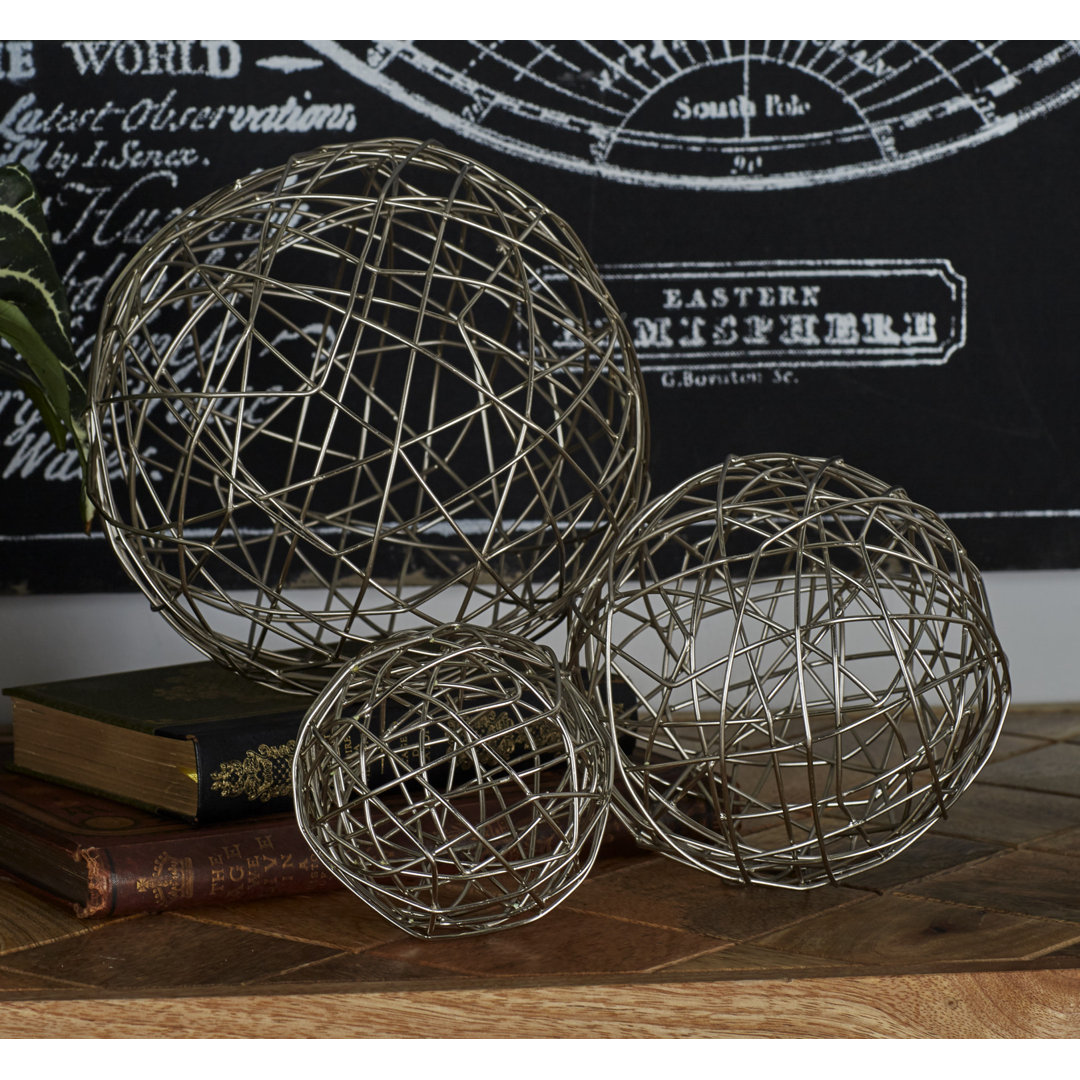 CosmoLiving by Cosmopolitan Gold Metal Geometric Wire Orb Decorative Sculpture, Set of 3 8", 6", 4"D CosmoLiving by Cosmopolitan 