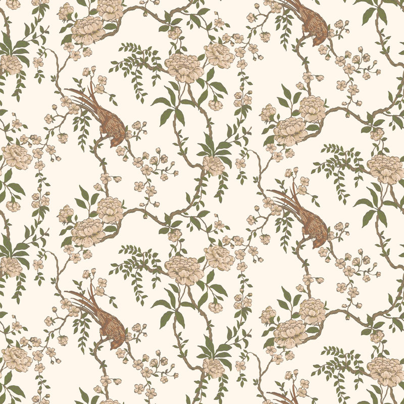 Lady Charlotte Birdsong 10' L x 24" W Wallpaper Roll, Cream, PVC, Self-adhesive