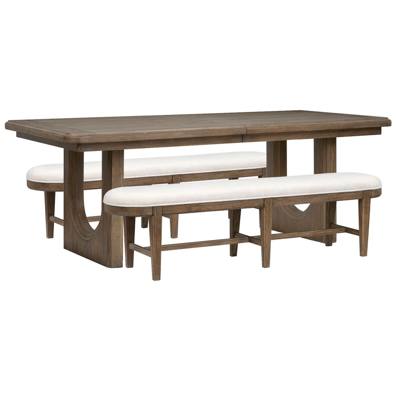 Extendable Trestle Dining Table With 2 Benches, 3 Pieces: Table, 2 Benches