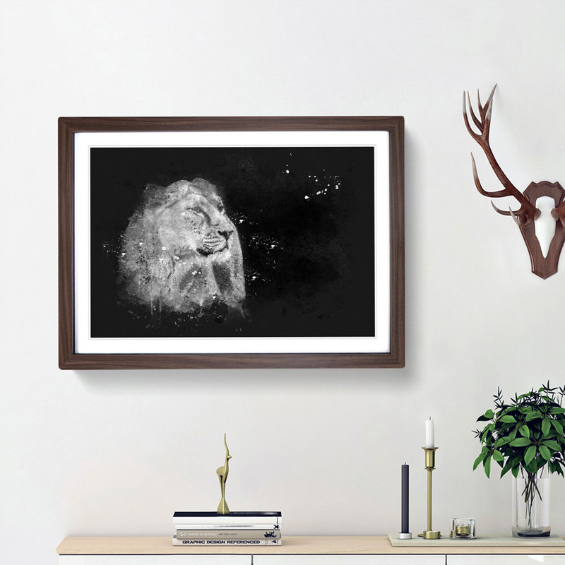 Wild Lioness - Picture Frame Graphic Art Print, Walnut Framed, 45cm H x 63cm W x 2cm D