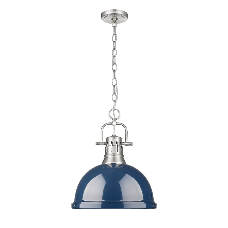 Luminaire suspendu 1 lumière avec chaîne Cajoux, Étain, Bleu marine mat, H 14 po x l 14 po