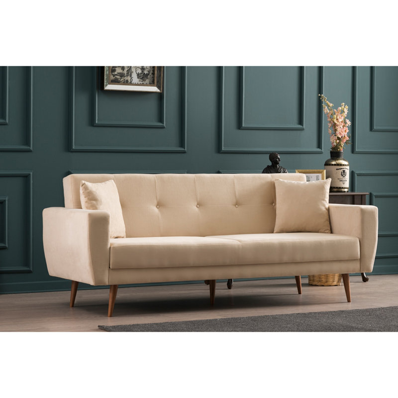 Canapé-lit rembourré 85,8 po Rueter, 100 % polyester crème