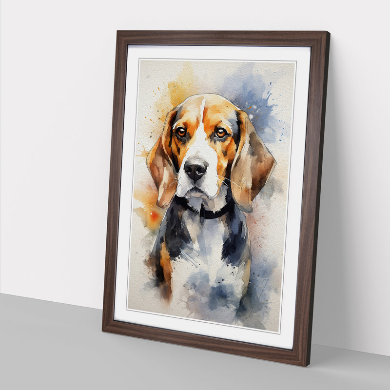 Beagle Gestural Art - Framed Print, 34cm H x 25cm W, Walnut Framed