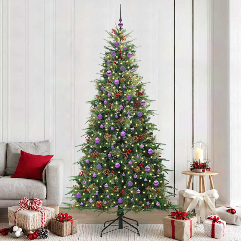 Artificial Hinged Christmas Tree Green PE and PVC, Green/Purple, 7.87' H