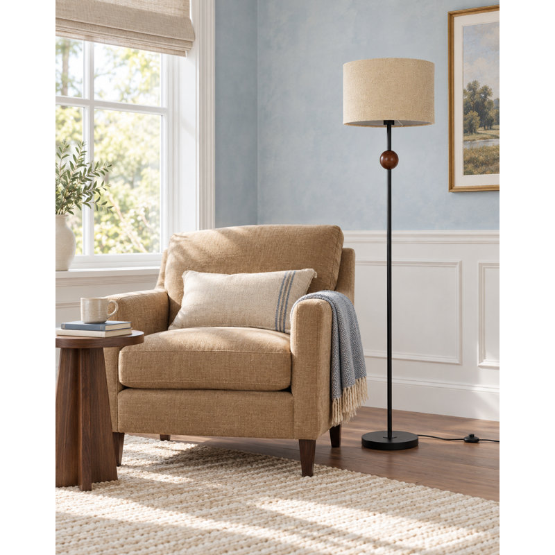 Lampe sur pied standard 59,8 "avec abat-jour tambour en tissu et interrupteur au pied