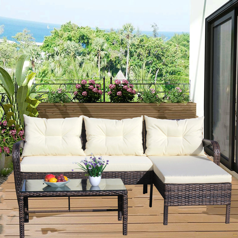 Canapé modulaire d'extérieur en osier 3 pièces, Beige