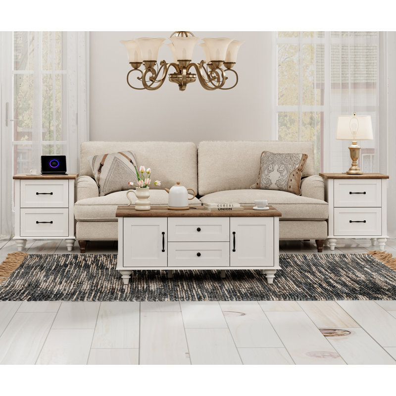 3 - Piece Living Room Table Set, Brown/White