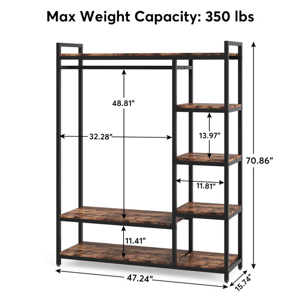 43.7W Free-Standing Closet Organizer with Hooks & Storage Box, Heavy Duty Clothes Shelf 17 Stories Finish: Rustic Brown