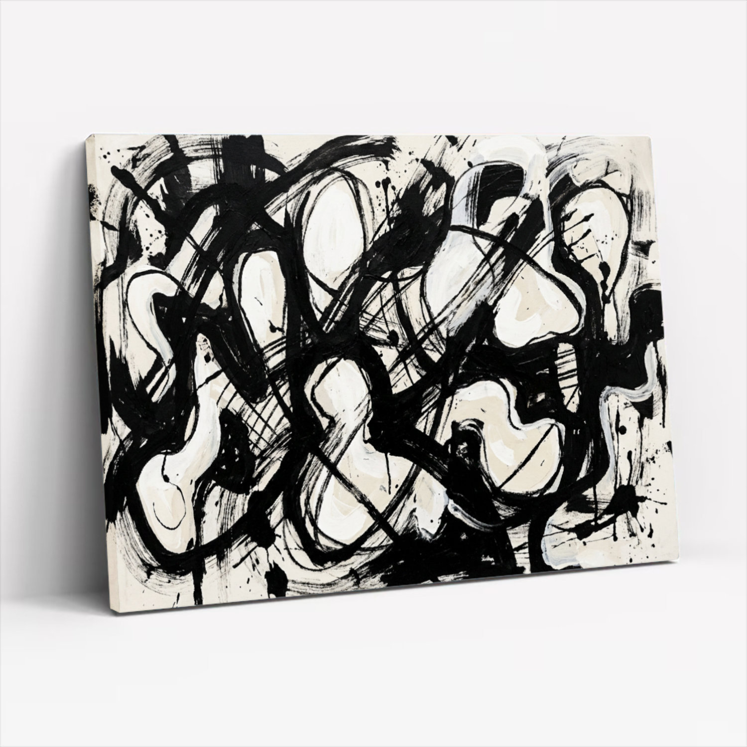 Wrought Studio™ Abstract Black And White Brushstroke Canvas Wrapped ...