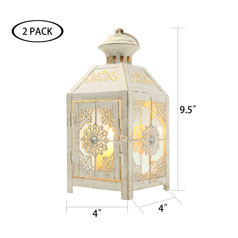 2 Piece Tabletop Metal Candle Lantern Set