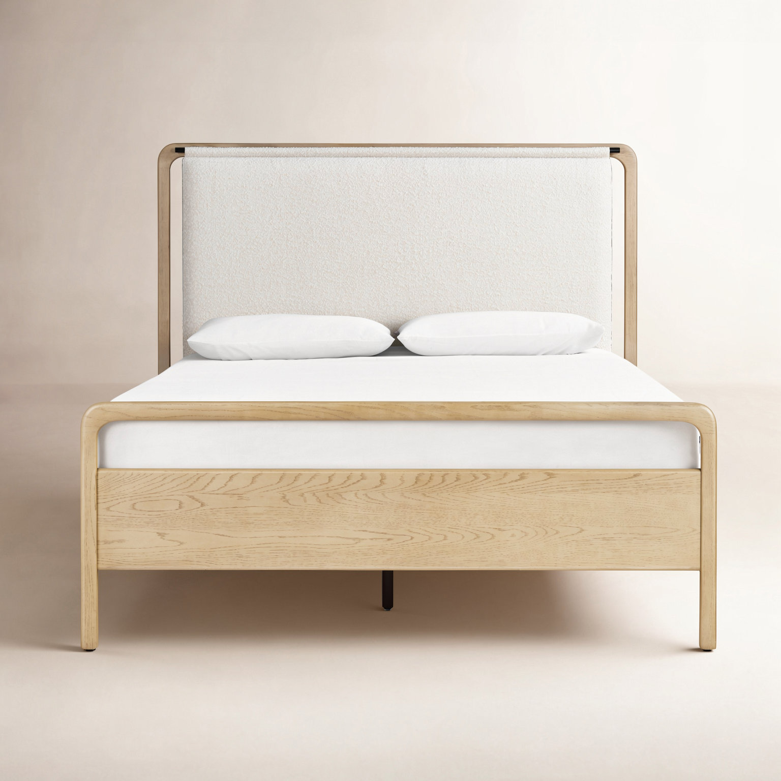 Karsten Genuine Leather and Oak Bed, Queen, Tan/White