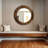 Monroe Round Carved Wood Framed Wall Mirror with Hobnail Detail