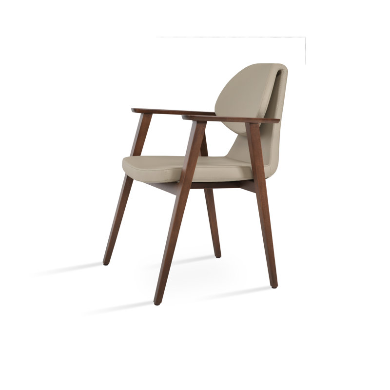 Gakko Upholstered Side Chair, Walnut, Black Faux Leather
