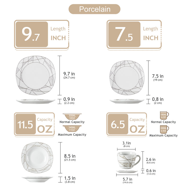 Ensemble de vaisselle 30 pièces en céramique grise et blanche avec décalcomanies en céramique, style moderne, idéal pour les réunions de famille, les fêtes et les cadeaux. Sert 6 personnes