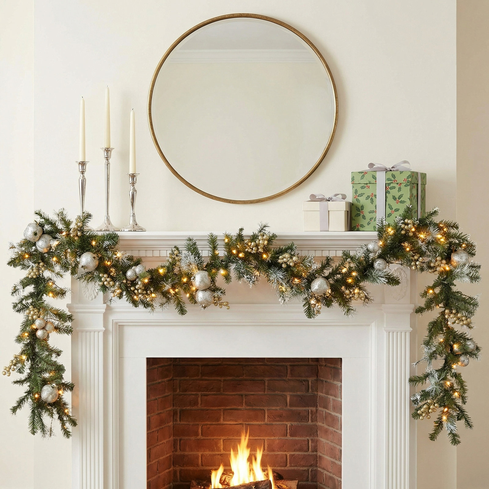 The Holiday Aisle® 9ft. Glittery Pomegranate Pine Garland with Clear Lights