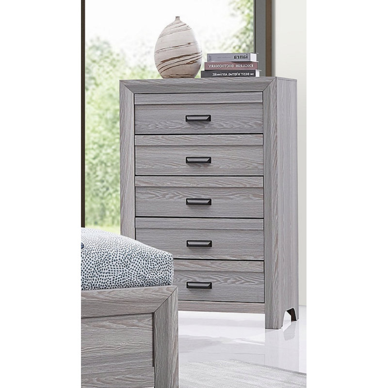 Commode en bois, commode contemporaine à cinq tiroirs pour la chambre à coucher, commode de rangement pour la chambre à coucher