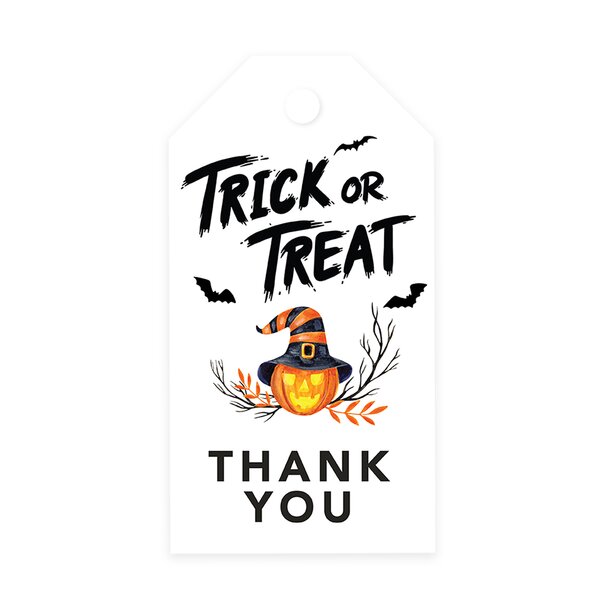 Koyal Wholesale 100-pk Smiling Pumpkin Halloween Gift Tags with String, Favor Bag Tags Halloween Decorations, Black