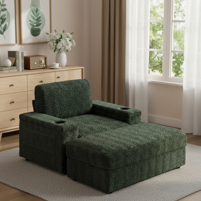 Canapé-lit convertible 42 po en fausse fourrure de lapin avec repose-pieds, porte-gobelets et rangement caché