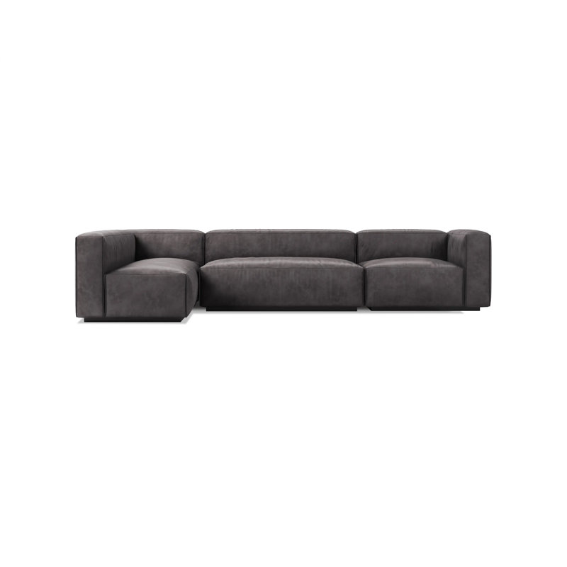 Canapé modulaire en cuir Cleon, Cuir véritable ardoise, Face à la droite