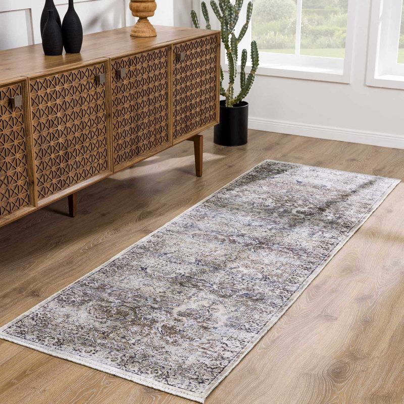 Jaelyne Boho Machine Washable Green Oriental Area Rug, Runner 2'7" x 15'
