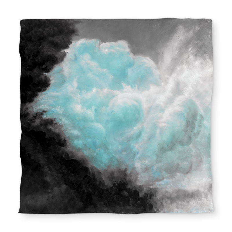 Turquoise Clouds Gray Queen Duvet Cover for Mountain Decor