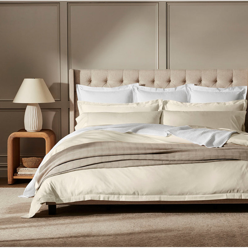 Percale Hemmed Duvet Set, King Duvet Cover + 2 King Shams, Natural
