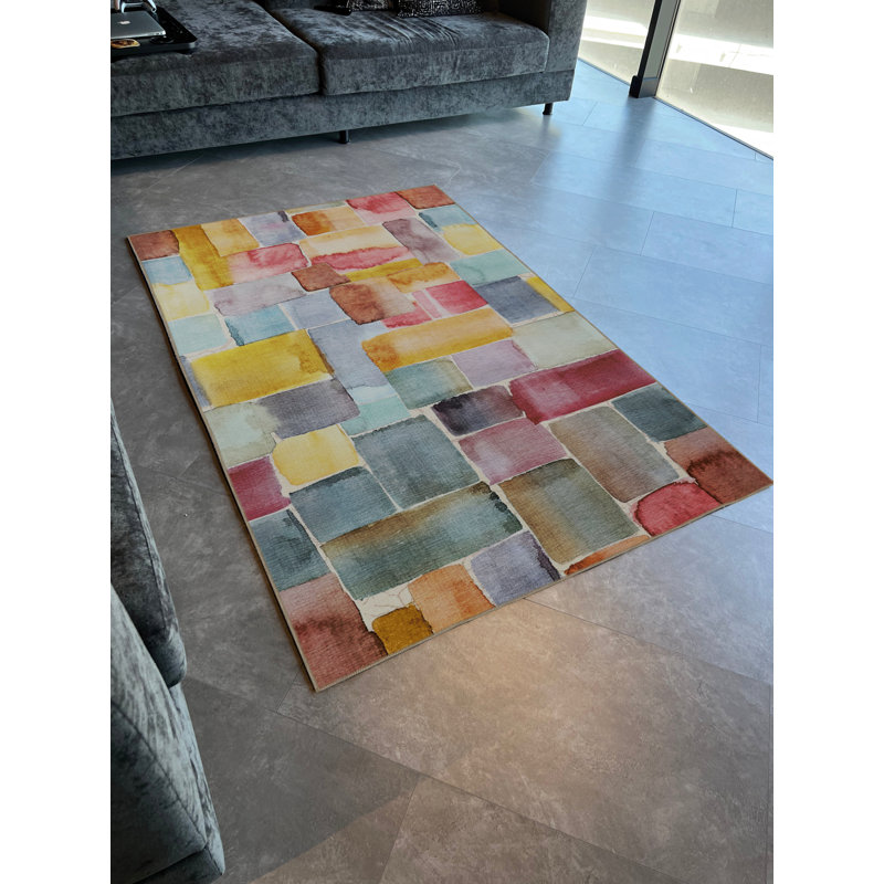 Tapis décoratif multicolore multicolore, Tapis de couloir 3 pi 3,37 po x 9 pi 10,11 po