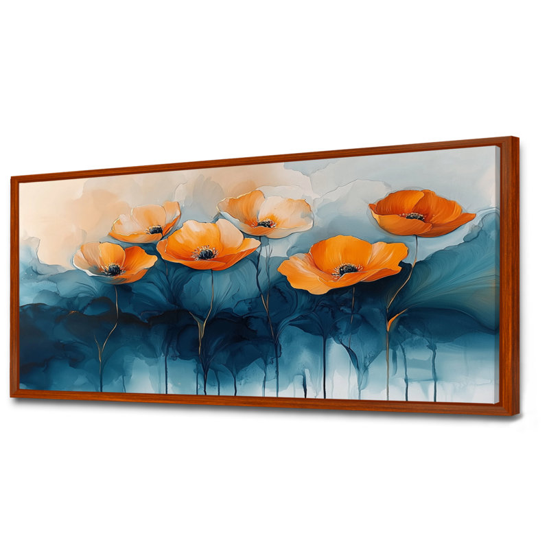 Aquarelle de fleurs de renoncule, rivière I - Renoncule, art mural, Brun, H 28 po x l 60 po