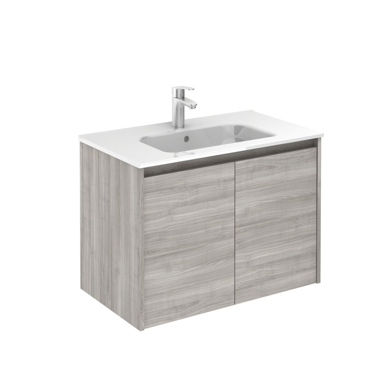 Mallie 32'' Single Bathroom Vanity with Ceramic Top, Sand Gray