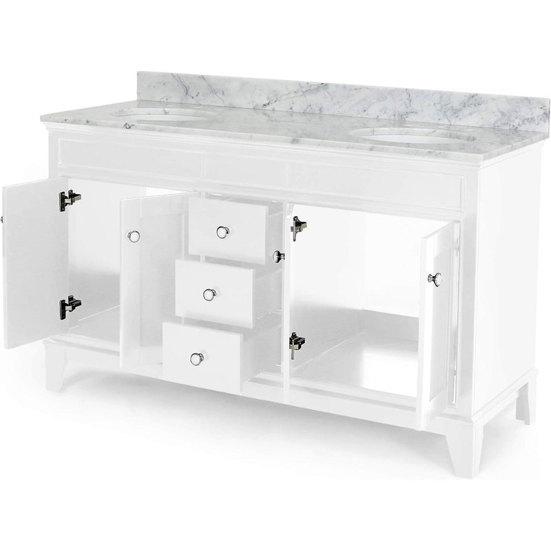 Meuble-lavabo de 61 po avec lavabos doubles en céramique, Blanc