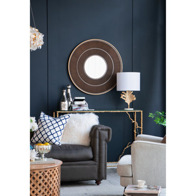 Miroir en bois 31,5 "x 1,2" x 31,5 "avec bordure en fer doré, ajoute du caractère à la décoration de la salle de bain et du vestibule