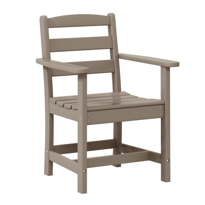 Joubert Plastic Patio Dining Arm Chair, Weathered Wood