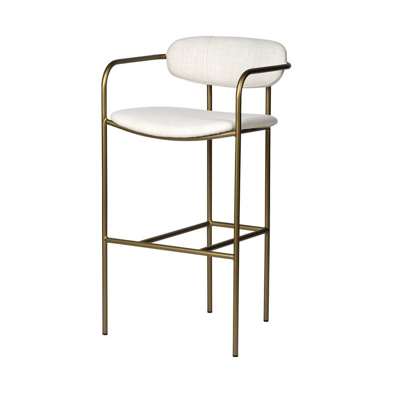 Tabouret en tissu Biélorussie, Tabouret de bar (siège d’une hauteur de 30 po), Or antique, Crème