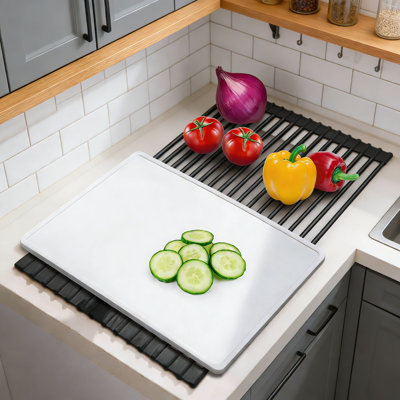 Silicone Over The Sink Dish Drying Rack - Foldable & Heat-Resistant Drying Mat, Anti-Slip Drainer Board For Kitchen Countertop, Space-Saving Storage